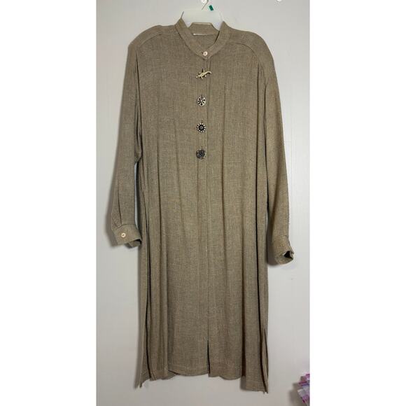 Unbranded Sweaters - Unbranded Vtg Loose Weave Knit Flax Type Split Five Button Duster Pleated Cuff